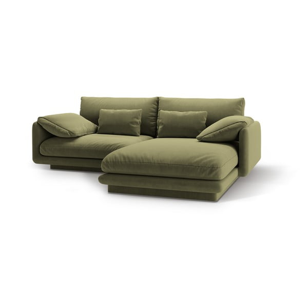 Colțar verde deschis cu tapițerie din catifea (cu colț pe partea dreaptă/cu șezlong) Torino – Micadoni -image-1