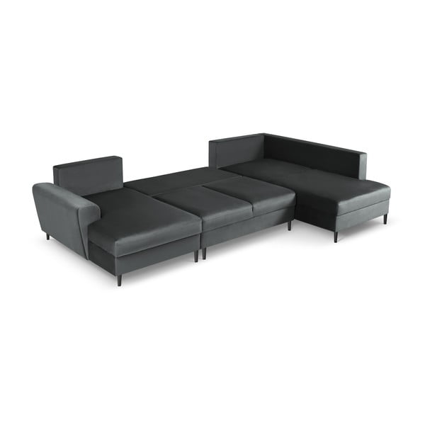 Colțar gri închis extensibil, cu spațiu de depozitare cu tapițerie din catifea (cu colț pe partea dreaptă, în formă de "U") Kyoto – Cosmopolitan Design-image-2