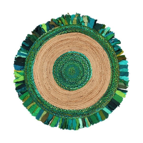 Covor din  iută și  bumbac Eco Rugs Verde, Ø 120 cm