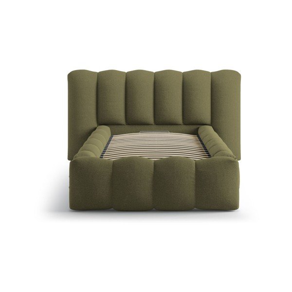 Pat kaki tapițat cu spațiu de depozitare cu somieră 90x200 cm Lupine – Micadoni -image-3