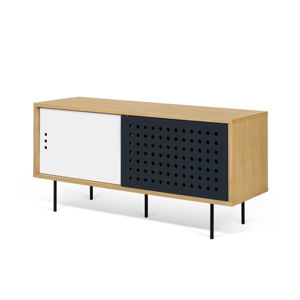 Comodă TV cu aspect din lemn de stejar și detalii alb - negru TemaHome Dann Dots, lungime 135 cm-image-2