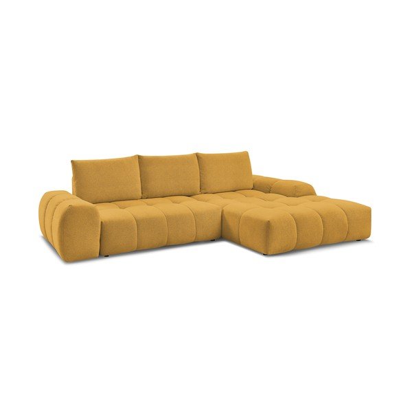 Colțar galben muștar extensibil/cu spațiu de depozitare cu tapițerie din chenille (cu colț pe partea dreaptă/cu șezlong) Everest – Bobochic Paris-image-3