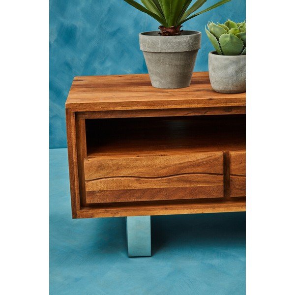Comodă TV în culoare naturală închisă din lemn de acacia 140x52x50 cm Simla – Premier Housewares-image-2