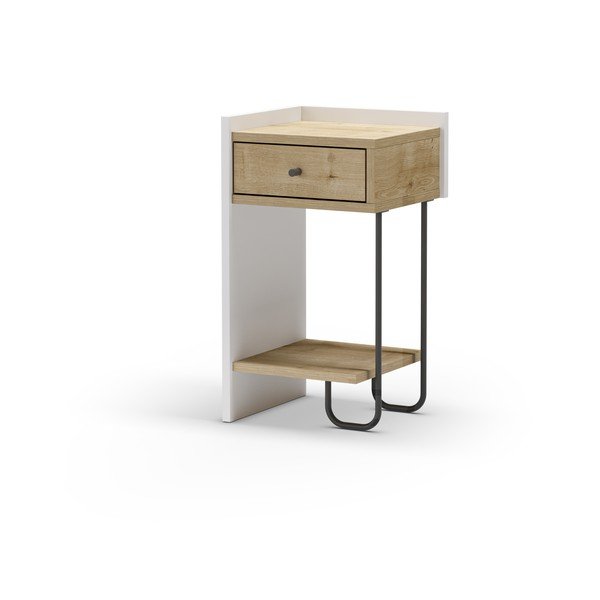 Noptieră albă/în culoare naturală cu rafturi cu aspect de lemn de stejar Mercure – Marckeric-image-3