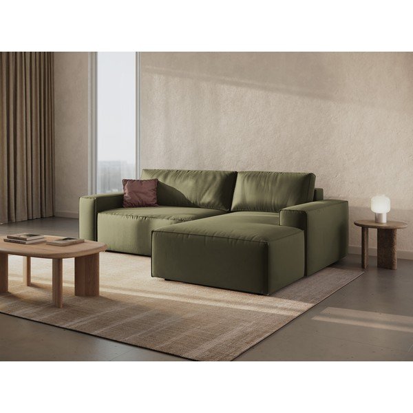 Colțar verde extensibil/cu spațiu de depozitare cu tapițerie din catifea (cu colț pe partea dreaptă/cu șezlong) Jodie – Micadoni -image-2