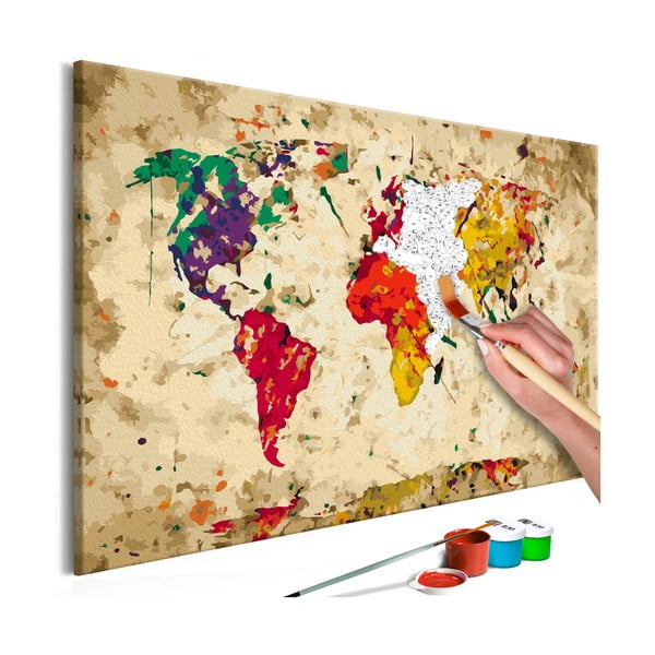 Set de pânze, vopseluri şi perii DIY Artgeist Splashes Map, 60 x 40 cm