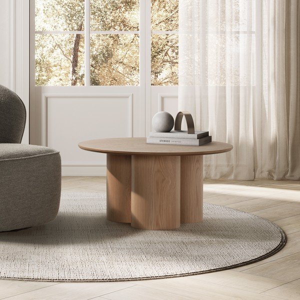 Măsuță de cafea în culoare naturală rotundă cu aspect de lemn de stejar ø 80 cm Lua – MOME-image-2