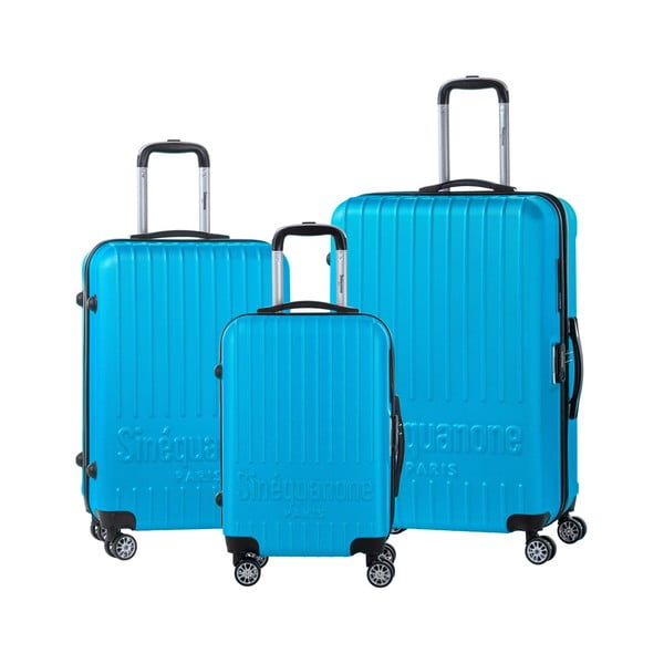 Set 3 valize călătorii pe roți cu încuietoare metalică SINEQUANONE, albastru turcoaz