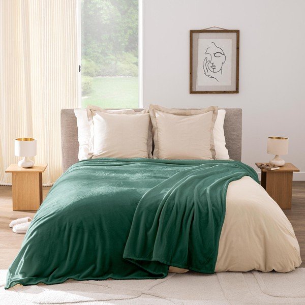 Pătură verde din microflanel 220x240 cm Flanou – douceur d'intérieur-image-1
