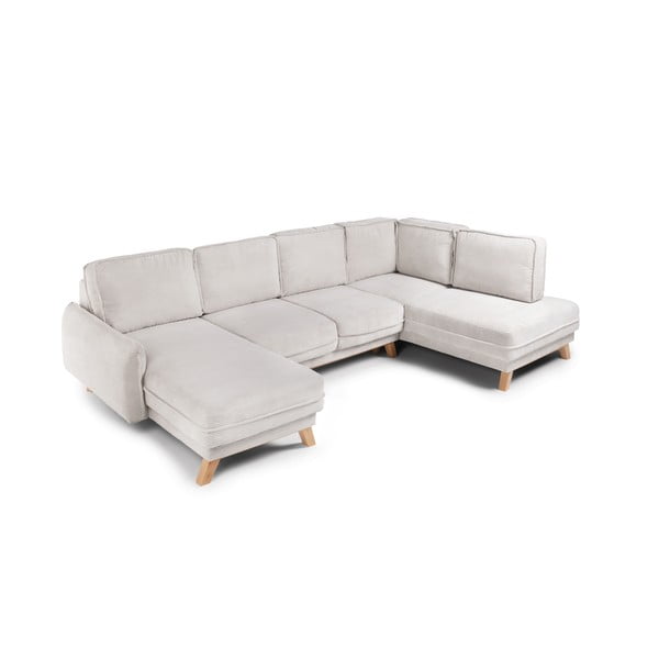 Colțar bej extensibil cu tapițerie din catifea reiată  (cu colț pe partea dreaptă/în formă de "U") Tori – Bonami Selection-image-2