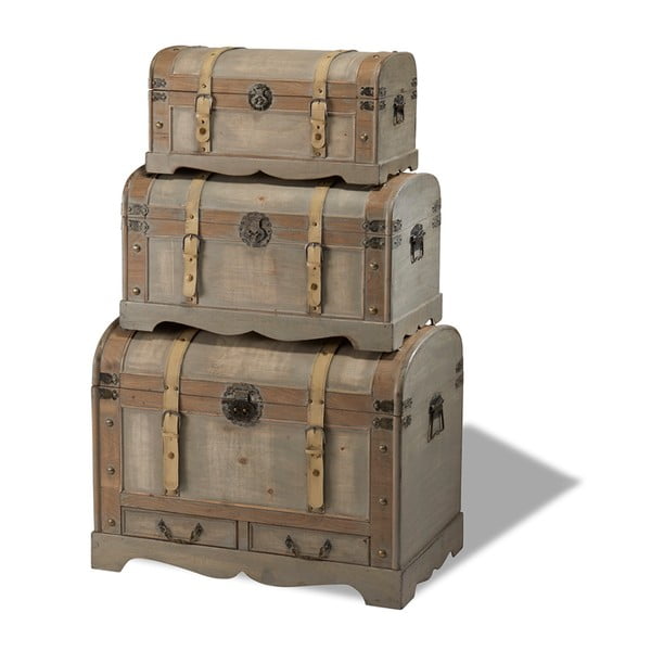 Set 3 cutii din lemn decorative Knuds Trunks Countryside