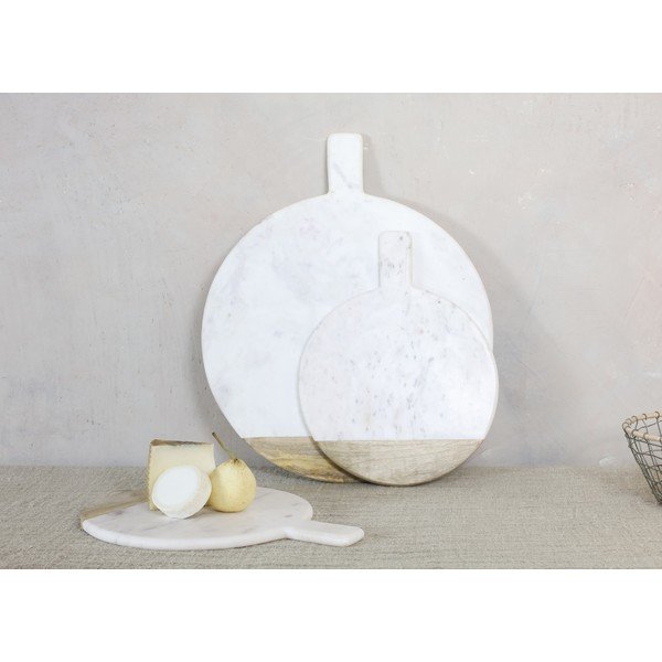 Tocător servire rotund din lemn de mango și marmură albă Nkuku Bwari, ø 32 cm-image-2