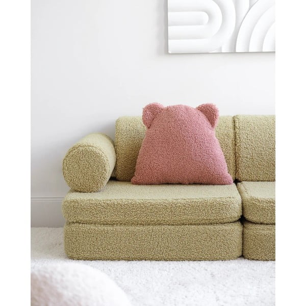 Pernă decorativă pentru copii roz cu tapițerie din țesătură bouclé Bear – Wigiwama-image-3