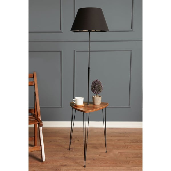 Lampadar negru/în culoare naturală cu abajur textil (înălțime 147 cm) – Opviq lights-image-1