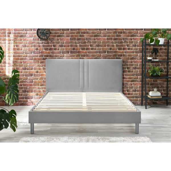 Pat matrimonial 180x200 cm gri tapițat cu somieră Kerry – Bobochic Paris-image-4