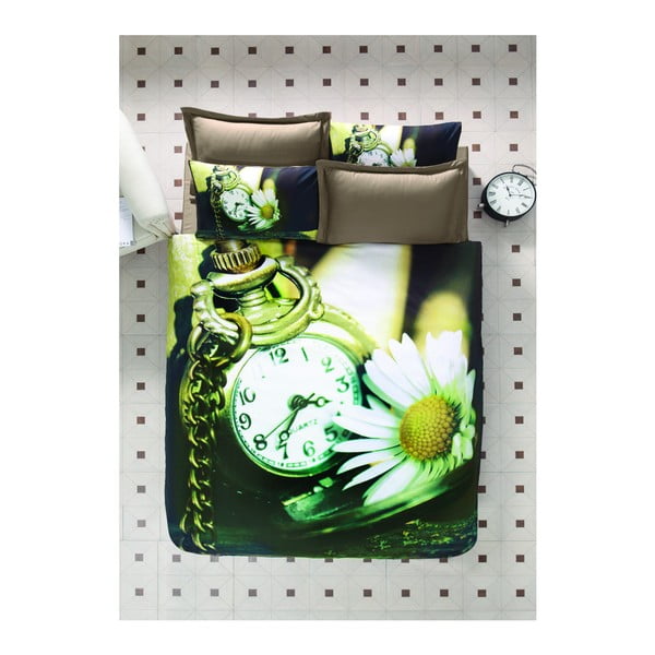 Lenjerie de pat cu cearșaf din bumbac satinat Time, 200 x 220 cm 
