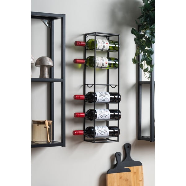 Raft pentru sticle de vin negru pentru perete din metal număr sticle 6  Single  – PT LIVING-image-1