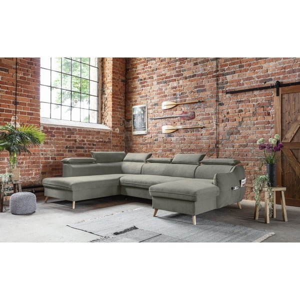 Colțar gri deschis extensibil cu tapițerie din catifea (cu colț pe partea stângă /în formă de "U") Sweet Harmony – Miuform-image-4