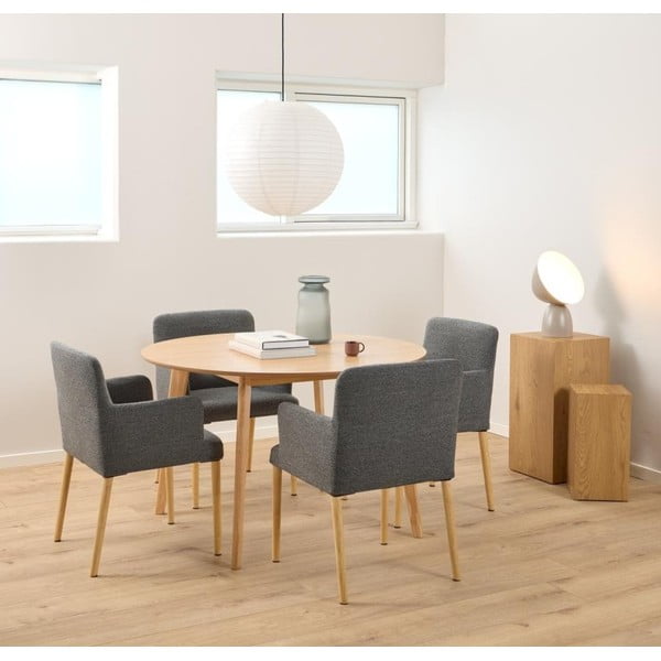 Scaun de sufragerie gri cu cotiere tapițat Zoe – Actona-image-1