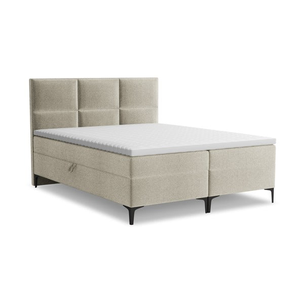 Pat boxspring taupe cu spațiu de depozitare 160x200 cm Pakalana – Makamii