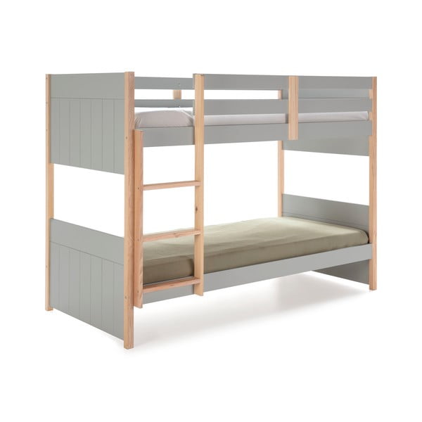 Pat supraetajat cu picioare din lemn de pin pentru copii Marckeric Kiara, gri, 90 x 190 cm-image-4