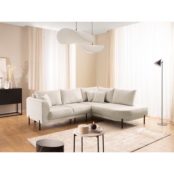 Colțar bej cu tapițerie din chenille (cu colț pe partea dreaptă/în formă de ”L”) Mauris  – Ropez-image-1