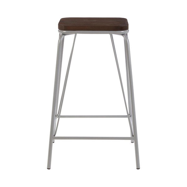 Scaun tip taburet gri/în culoare naturală închisă din lemn de ulm District – Premier Housewares-image-1
