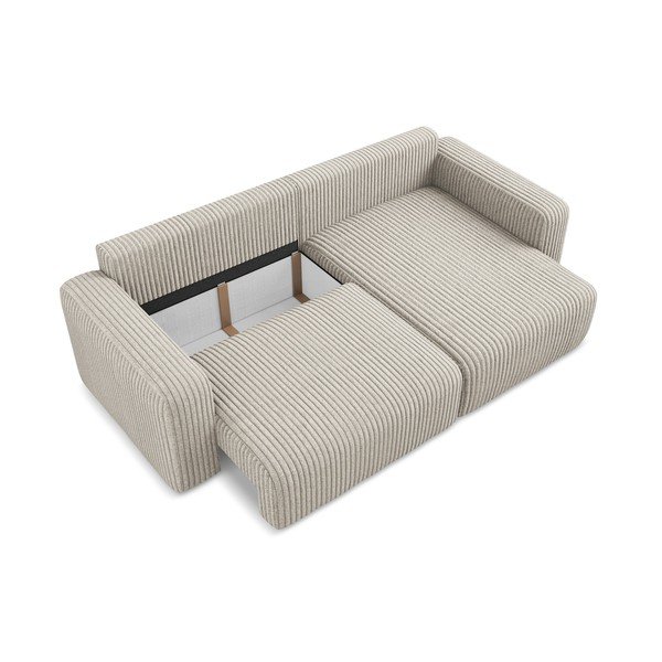 Colțar bej extensibil/cu spațiu de depozitare cu tapițerie din catifea reiată  (cu colț pe partea dreaptă/cu șezlong) Kona – Makamii-image-4