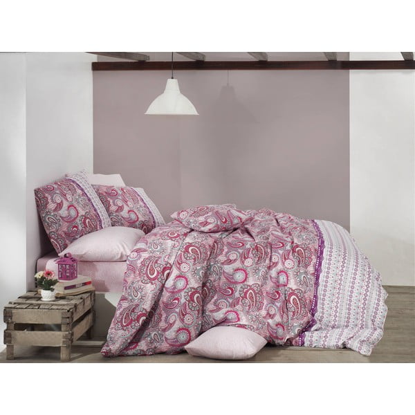 Lenjerie de pat cu cearșaf Violetta Pink, 200 x 220 cm