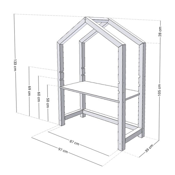 Birou din lemn în formă de casă Benlemi Stolly, 97 x 39 x 133 cm, alb-image-2