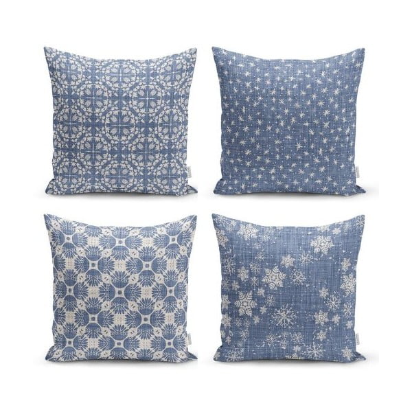 Set 4 fețe de pernă decorative Minimalist Cushion Covers Minimalist Drawing Blue, 45 x 45 cm