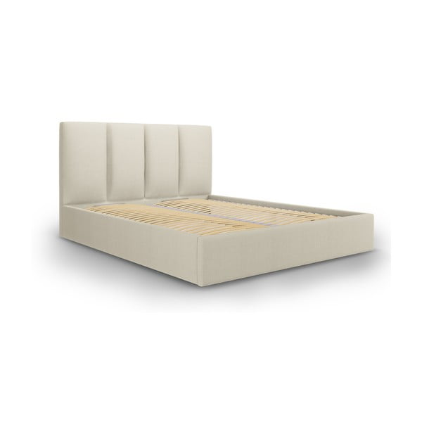 Pat matrimonial 180x200 cm bej tapițat cu spațiu de depozitare cu somieră Juniper – Mazzini Beds