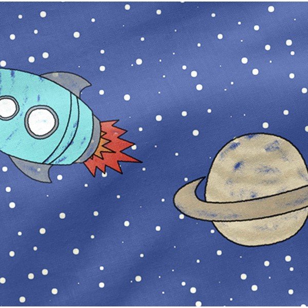 Cearceaf elastic din bumbac Mr. Fox Space Rocket, 90 x 200 cm, albastru-image-1