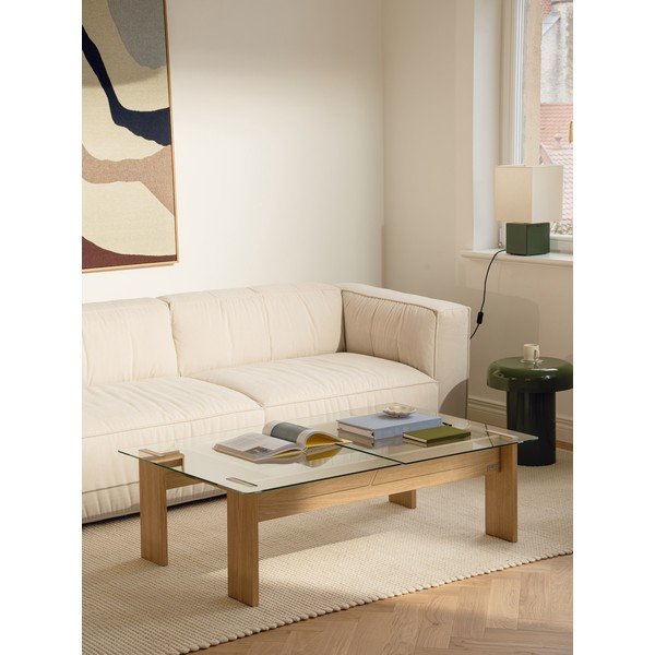 Măsuță de cafea în culoare naturală cu blat din sticlă 86x132 cm Naiko – noo.ma-image-1