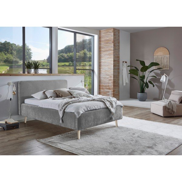 Pat matrimonial gri tapițat cu somieră 120x200 cm Mattis – Meise Möbel-image-2