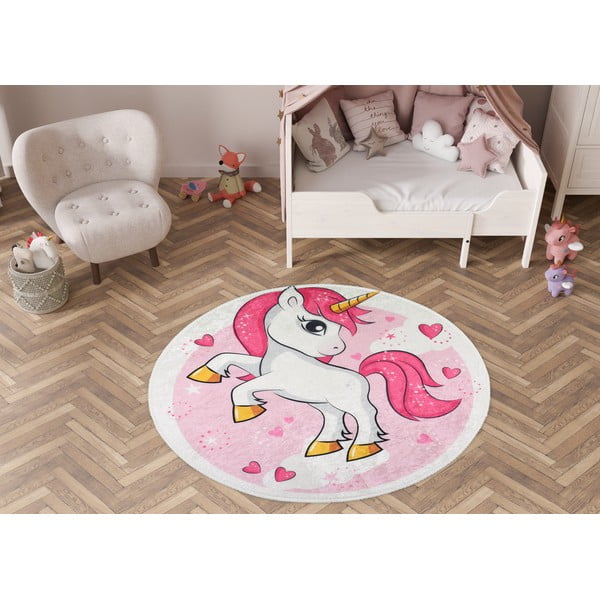 Covor pentru copii roz lavabil ø100 cm Pink Unicorn – Vitaus-image-1
