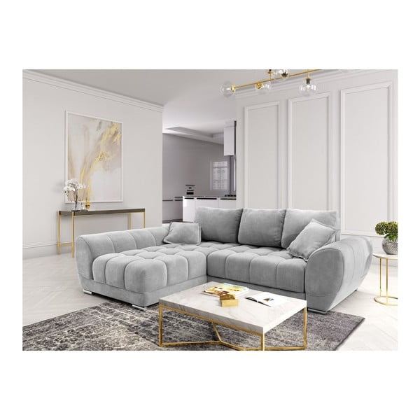 Colțar extensibil cu tapițerie de catifea și șezlong pe partea stângă Windsor & Co Sofas Nuage, gri deschis-image-4