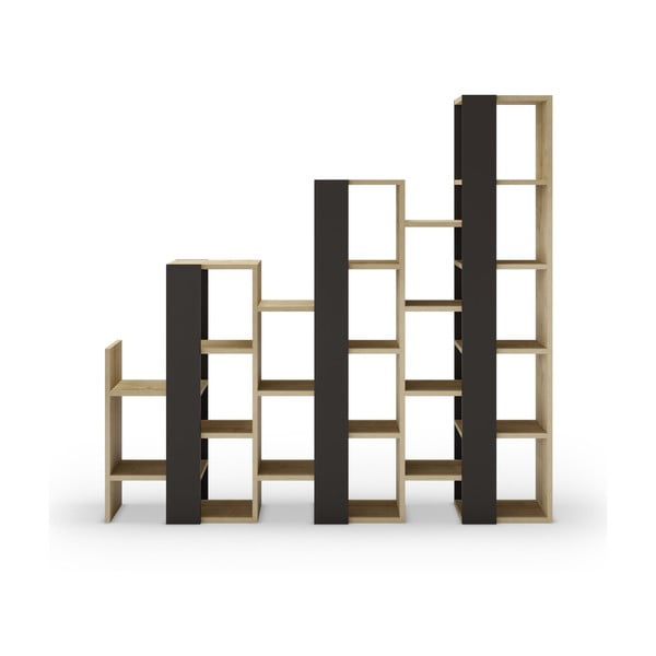 Etajeră neagră/în culoare naturală cu aspect de lemn de stejar 158x151 cm Anissa – Marckeric