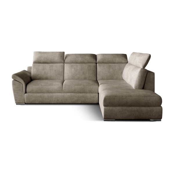 Colțar bej extensibil/cu spațiu de depozitare cu tapițerie din catifea (cu colț pe partea dreaptă/în formă de ”L”) Loreto – ELTAP