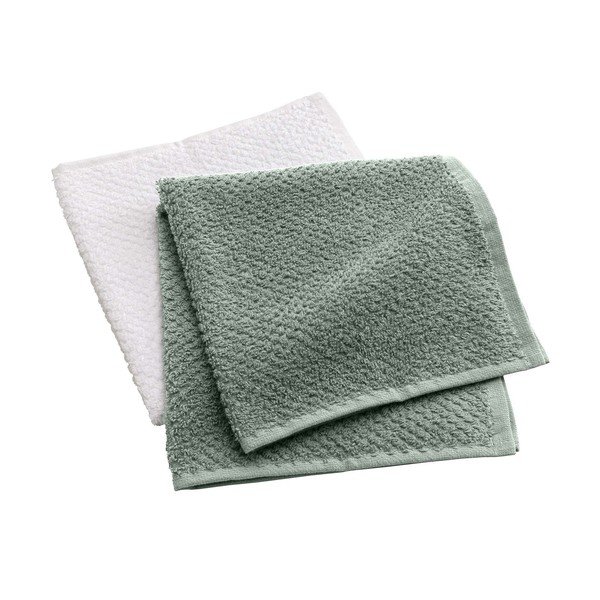 Prosoape albe/verzi 2 buc. din bumbac din frotir 50x50 cm Gourmet – douceur d'intérieur