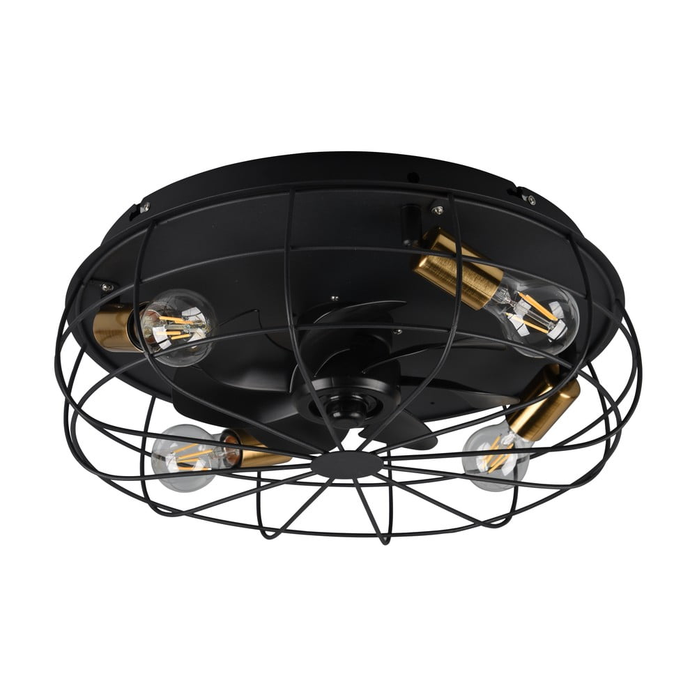 Plafonieră negru-mat cu control prin telecomandă/cu ventilator Trondheim – Trio