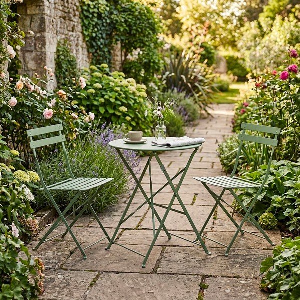 Set de dining pentru grădină verde salvie din oțel pentru 2 persoane Austin – Bizzotto-image-1