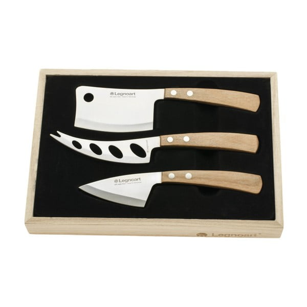 Set 3 cuțite pentru brânzeturi în cutie cadou Legnoart Latte Wood