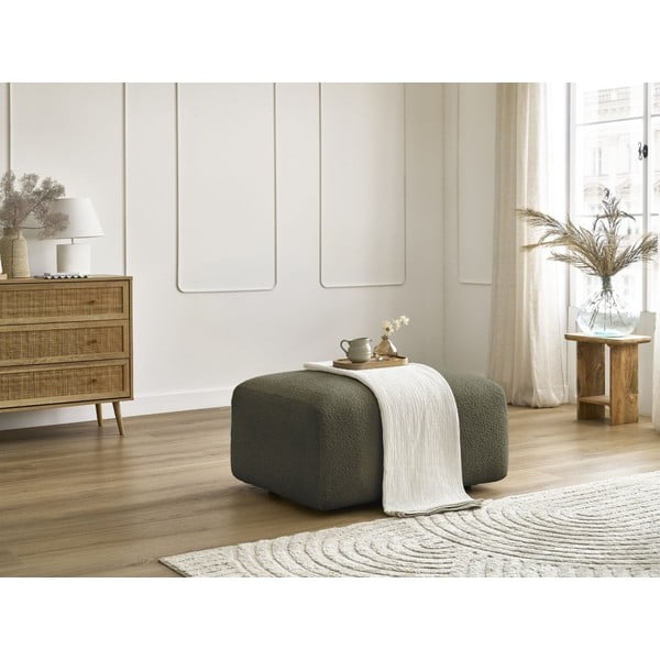 Taburet verde cu tapițerie din țesătură bouclé Tina – Bobochic Paris-image-1