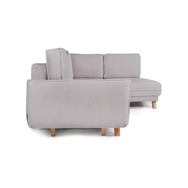 Colțar gri deschis extensibil/cu spațiu de depozitare cu tapițerie din catifea reiată  (cu colț pe partea stângă/în formă de ”L”) Tori – Bonami Selection-image-4