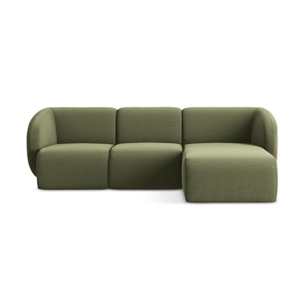 Colțar verde cu tapițerie din catifea (cu colț pe partea dreaptă/cu șezlong) Lani – Makamii