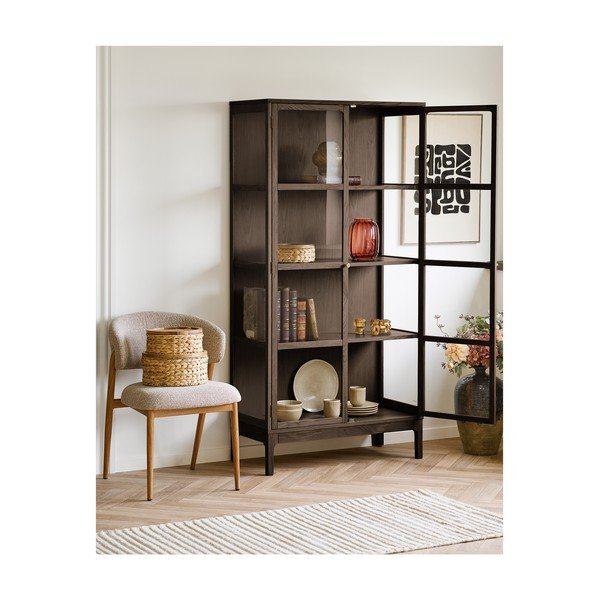 Vitrină maro închis cu aspect de lemn de stejar 90x180x40 cm Zamora – House Nordic-image-1