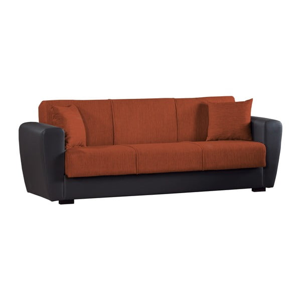 Canapea extensibilă de 3 persoane cu spaţiu de depozitare, Esidra Comfort, portocaliu - negru