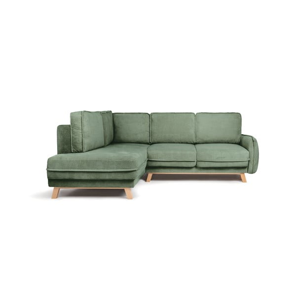 Colțar verde deschis extensibil cu tapițerie din catifea reiată  (cu colț pe partea stângă ) Tori – Bonami Selection