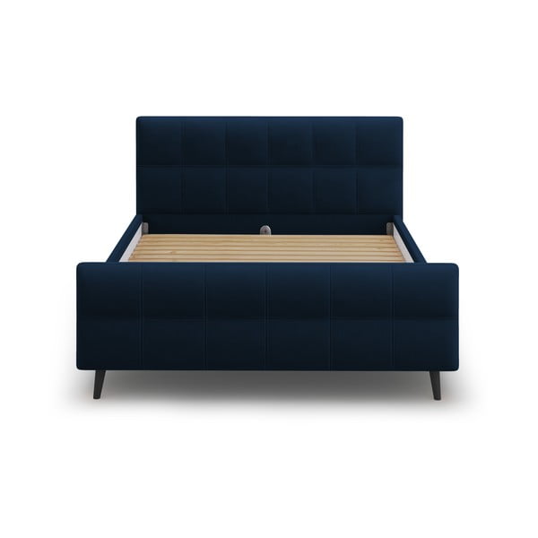Pat matrimonial 160x200 cm albastru închis tapițat cu somieră inclusă Gigi - Micadoni Home-image-1